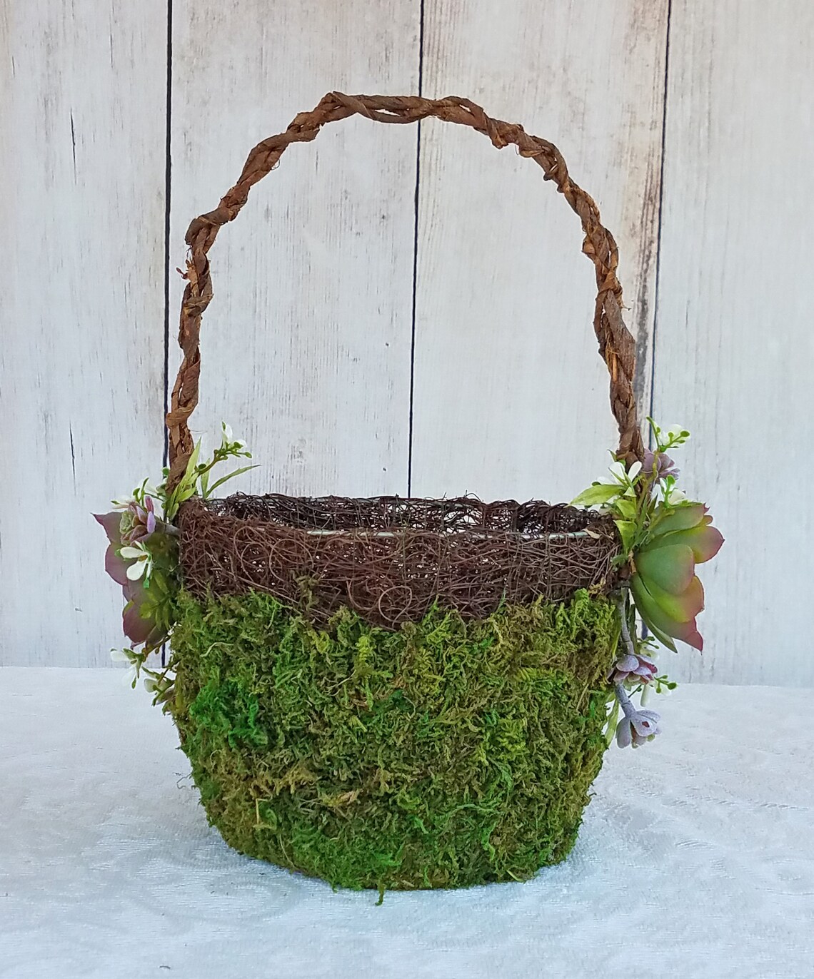 Large Succulent Moss Flower Girl Basket for your Wedding Etsy