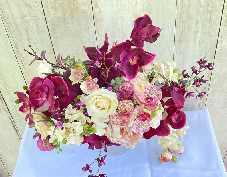 Cascading Deep Purple Orchid Wedding Bouquet, Bridal Bouquet, Beach Wedding, Fall Wedding, Orchid Bouquets, Large Elegant Tropical Boho afbeelding 6