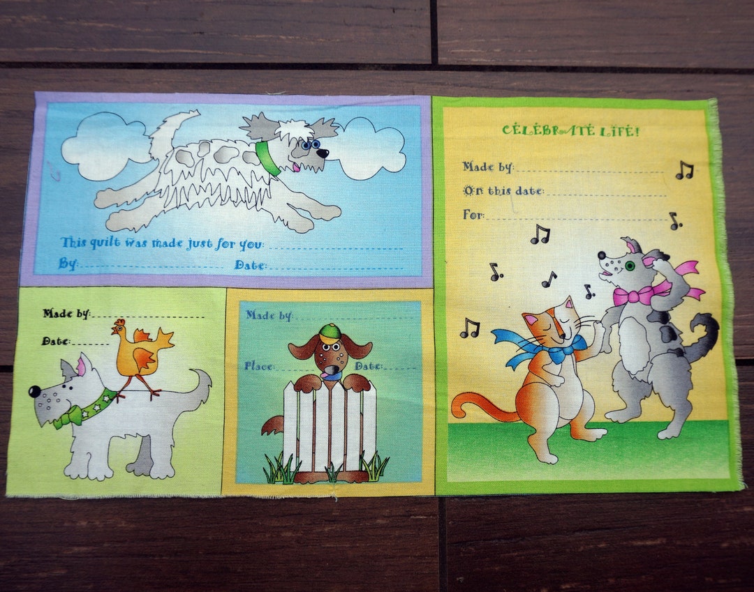 Four Blank Quilt Labels You Add the Wording, Puppy Dogs and Kitty Cats