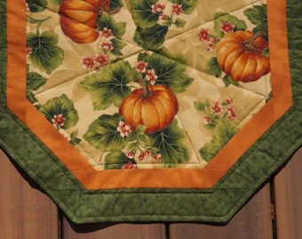 18" Octagon Large Pumpkins Fall & Thanksgiving Table Topper Reverses to Elegant Christmas Cardinals and Holly - 2 Ready to Ship