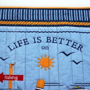 Life is Better On The Lake Detail Quilted Wall Hanging, Lake Cottage, Cabin, Boating, Sailing, Beach, Wall & Door Quilt-Shipping in 2-3 days