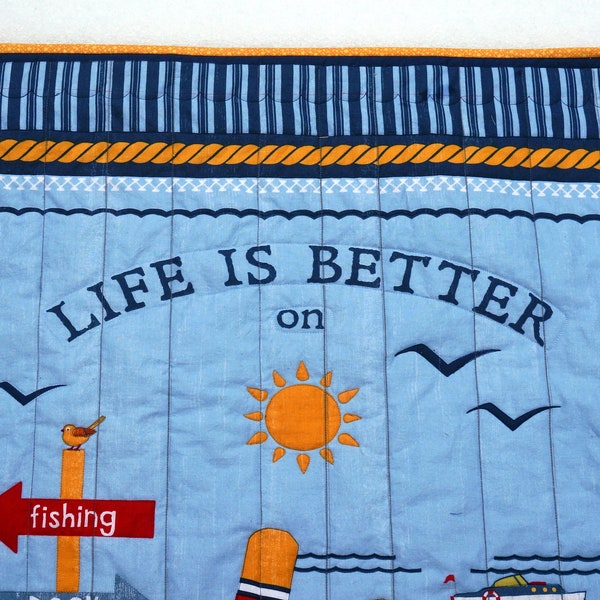 Life is Better On The Lake Detail Quilted Wall Hanging, Lake Cottage, Cabin, Boating, Sailing, Beach, Wall or Door Quilt - ORDER TODAY!