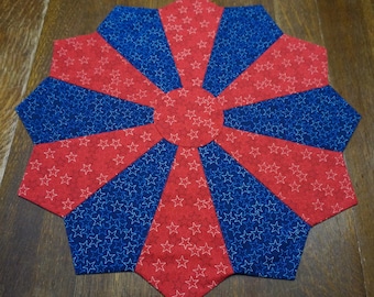 21&quot; Patriotic Stars Table Topper Red & Blue Stars for 6 US Holidays Reverses to Your Choice of 2 Prints - READY to SHIP 1 - 3 Business Days