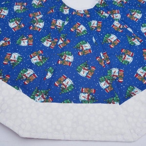 23&quot; Snowmen, Bears & Trees Quilted Christmas Tree Skirt, Reverses to Peppermint Candy, Kids, Condo, Nursing Home Tree - READY TO SHIP!