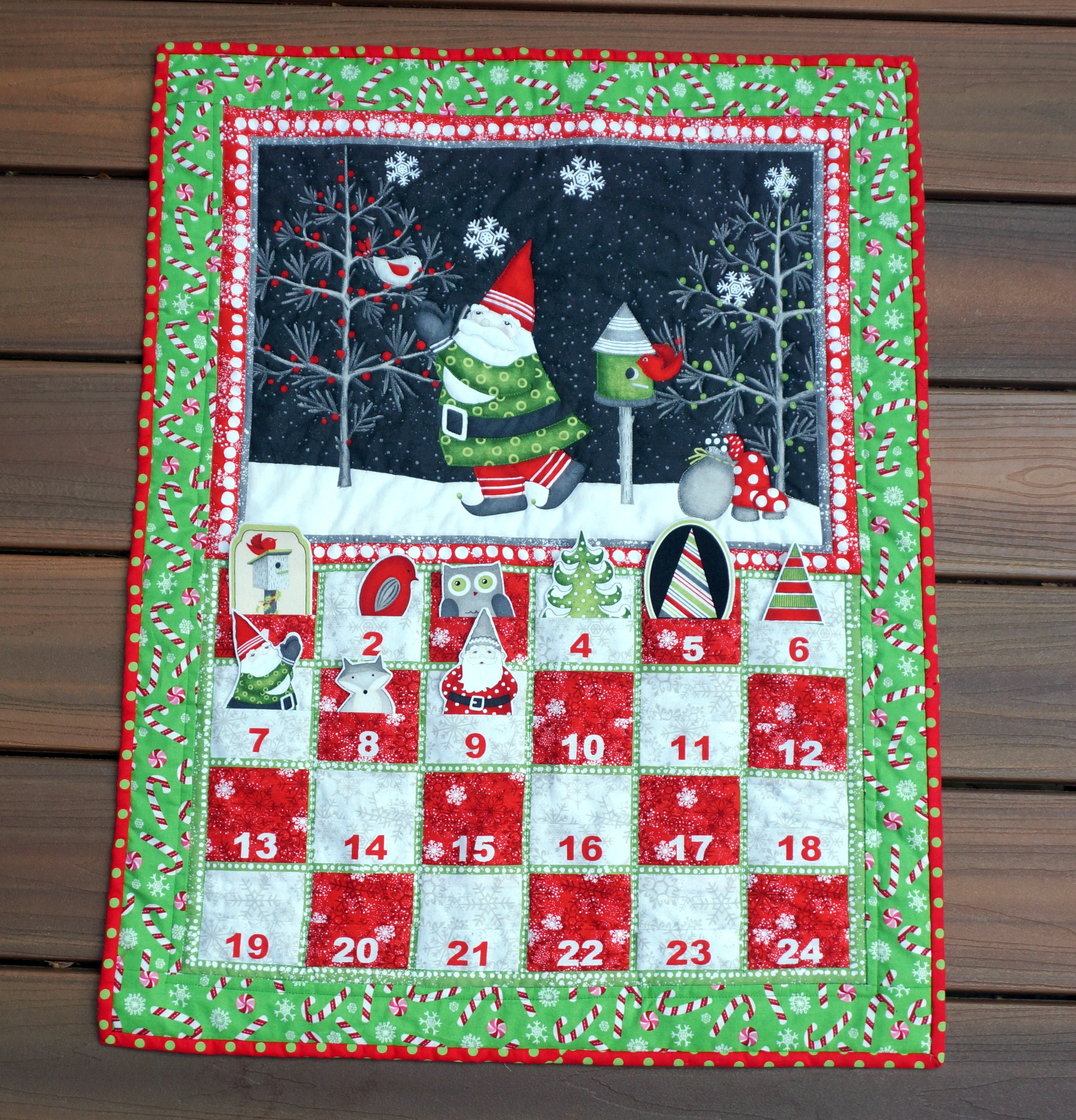Detail Quilted Advent Calendar Gnome Santa Advent Calendar Detail Quilted  With 24 Ornaments to Put in Pockets READY TO SHIP - Etsy