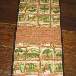 Easter Candy Table Runner, Chocolate Bunnies and Pink Reverses to Rust and Olive Tuscany Vineyard Print 14 x 36 READY TO SHIP image 4