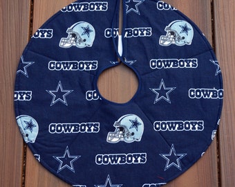 21" Cowboys & Other Teams Christmas Tree Skirt, Quilted, Small Tree Skirt Reverses to Red, Green Candy Canes, Apartment, Condo- ORDER SOON!