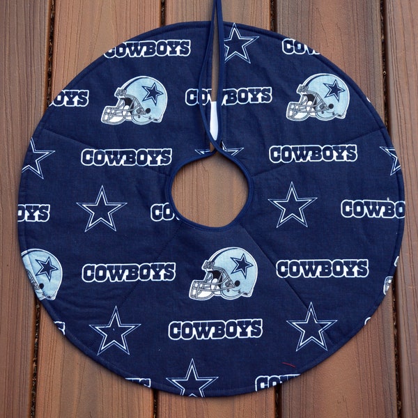 21" Cowboys & Other Teams Christmas Tree Skirt, Quilted, Small Tree Skirt Reverses to Red, Green Candy Canes, Apartment, Condo- ORDER SOON!