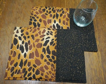 2 Leopard Snack Mats. Mug Rugs Coffee, Hot Cocoa, Dining or Coffee Table, Work or Home Office, Reverses to Christmas - READY TO SHIP!