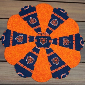 21" Chicago Bears Table Topper Fussy Cut"Bears" Panels Reverses to a Scattering of Fall and Halloween Pumpkins -READY TO SHIP in 1 - 2 Days!