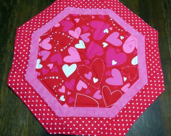 18" Valentines Hearts Octagon Table Topper Reverses to Red White & Blue Stars for 6 US Holidays - READY to SHIP In 1-3 Business Days!