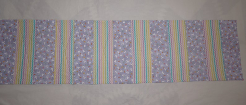 54 Quilted Easter Bunny Table Runner, Bunnies on Lavender Check, Rick Rack, Reverses to Spring & Summer Soft Green Floral READY TO SHIP image 3