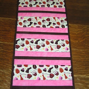 Easter Candy Table Runner, Chocolate Bunnies and Pink Reverses to Rust and Olive Tuscany Vineyard Print 14 x 36 READY TO SHIP image 1