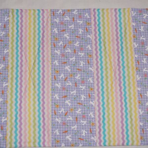 54 Quilted Easter Bunny Table Runner, Bunnies on Lavender Check, Rick Rack, Reverses to Spring & Summer Soft Green Floral READY TO SHIP image 1