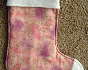 Large Pink and White Poinsettia Christmas Stocking for Girls, Mom. Grandma 8" Wide Cuff, 13" from Heal to Toe, 16 1/2" Tall - READY TO SHIP!