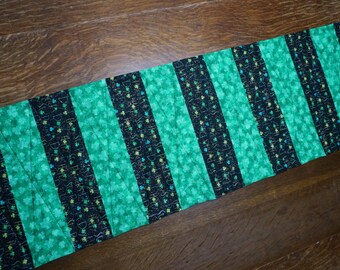 St. Patrick's Quilted Table Runner Shamrocks Reverse to Elegant Christmas - 14" x 43" - READY TO SHIP in 1 - 3 Business Days