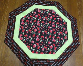 18" Valentines Hearts and Roses Octagon Table Topper, Reverses to Christmas Oranments - READY to SHIP In 1-3 Business Days!