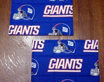 2 New York Giants Football Mug Rugs or Snack Mats Reverse to Football Print for Other Game Days, 7 1/4" x 9 1/2" - READY TO SHIP!