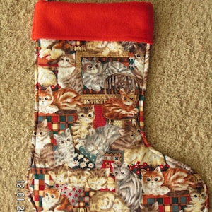 Kitty Cat Stocking, Cat Lover, 8&quot; Wide Cuff, 13&quot; from Heal to Toe, 16 1/2&quot; Tall, Lined, No Raw Edges - READY TO SHIP in 2 Business Days!