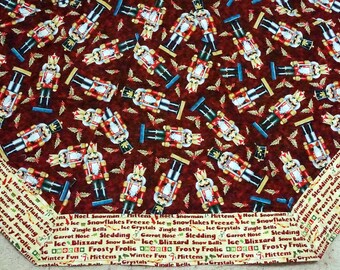 57" Quilted Nutcracker Tree Skirt Reverses to Poinsettias - Extra Large Tree Skirt - READY TO SHIP!