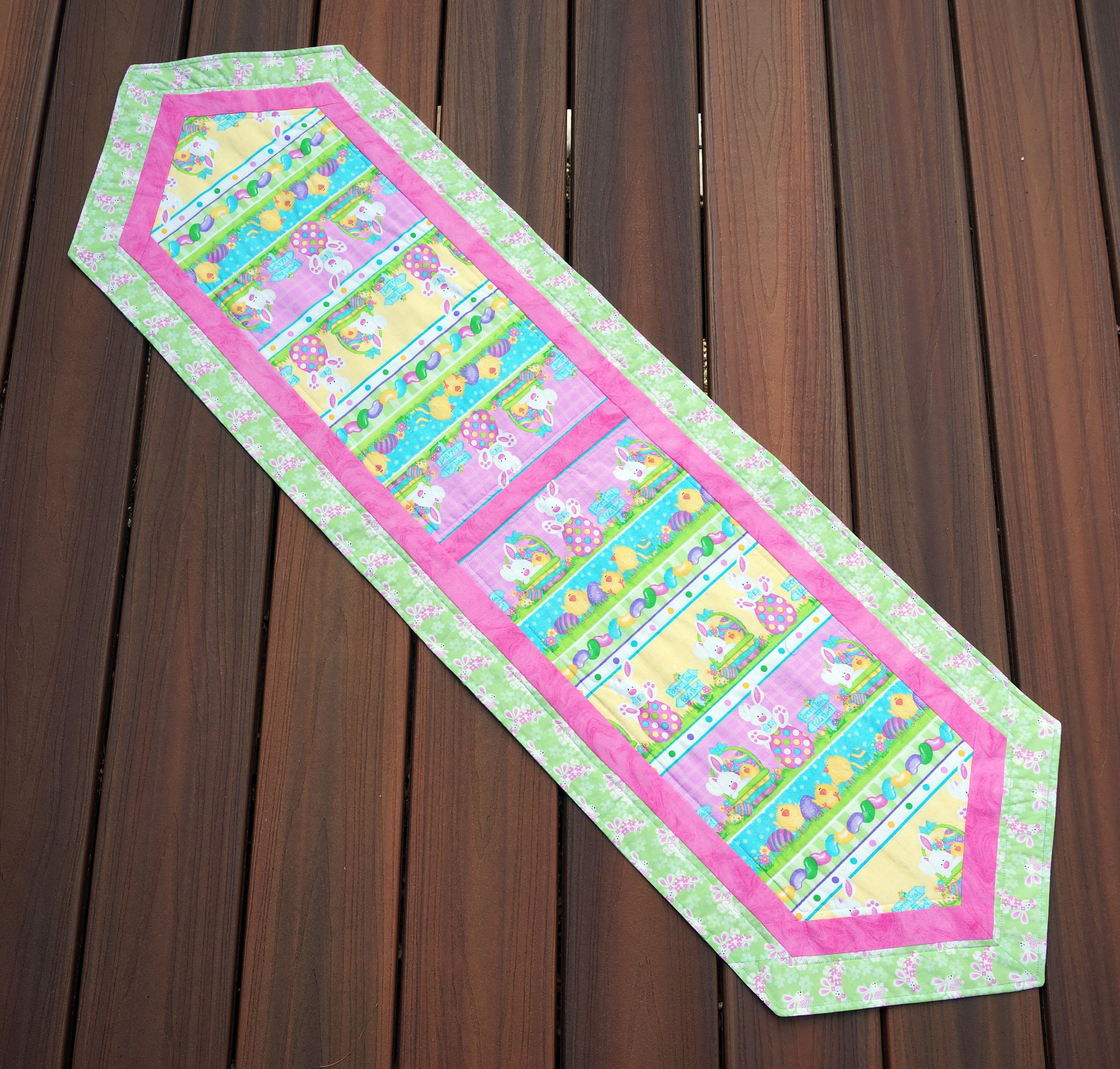 14 1/2" x 50" Table Runner Easter Bunnies, Baskets and Eggs Reverses to Aqua, Grey, Coral Modern Print, Spring, Summer, Fall -READY TO SHIP!