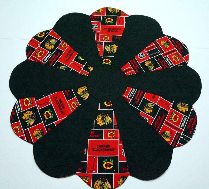 READY TO SHIP Chicago Blackhawks Table Topper Reverses to Halloween Candy on Black