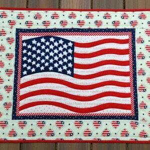 Detail Quilted Patriotic US Flag Wall & Door Hanging, Table Topper Quilted Red, White, Blue Use For 6 American Holidays - READY to SHIP