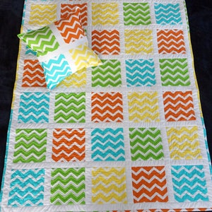 2 Piece Chevon Quilt & Pillow Set for Baby, Toddler, Children, Kids, Lap Quilt, Throw Quilt, Crib Quilt, Wheelchair Quilt - READY TO SHIP!