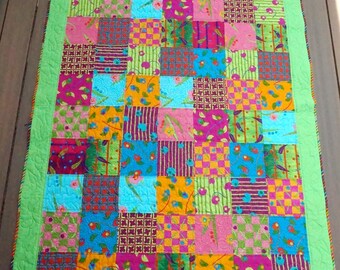 2 Piece Lap Quilt & Pillow Sham Set Modern, Bright, Fun Lap Quilt, Couch Throw, Patchwork, Adult, Child 48" x 63"-READY TO SHIP in 1-2 Days