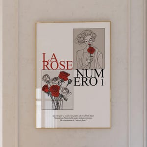 Impresión 1 de LA ROSE - Arte lineal minimalista - Póster de rosas - Impresión elegante de flores para decoración de pared - Impresión de arte femenino moderno para el hogar o la oficina
