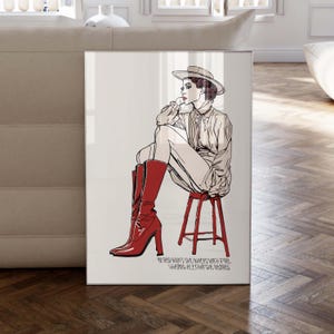 Red Boots Poem Print - Fashion Poster - Minimalist Line Art - Vintage Art Print - Retro Poster - Red Trendy Print - Girly Wall Art
