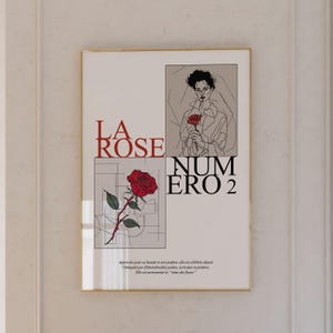Impresión LA ROSE 2 - Arte lineal minimalista - Póster de rosas - Impresión elegante de flores para decoración de pared - Impresión de arte femenino moderno para el hogar o la oficina