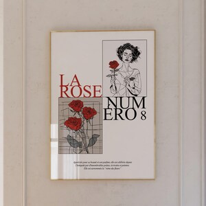Impresión LA ROSE 8 - Arte lineal minimalista - Póster de rosas - Impresión elegante de flores para decoración de pared - Impresión de arte femenino moderno para el hogar o la oficina