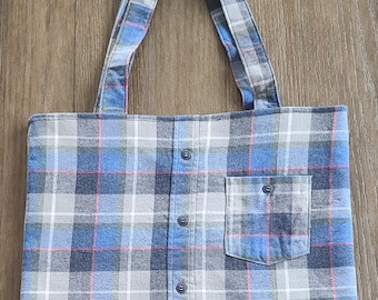 Upcycled Flannel Plaid Tote Bag, Handmade Shopper