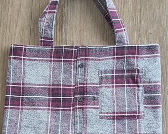 Upcycled Flannel Plaid Tote Bag, Handmade Shopping Bag