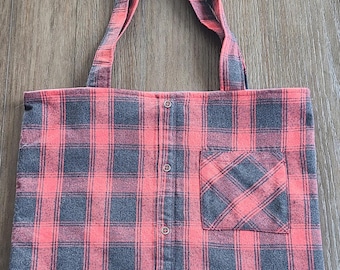 Handmade Upcycled Plaid Flannel Tote Bag