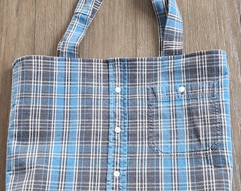 Handmade Upcycled Flannel Plaid Tote Bag