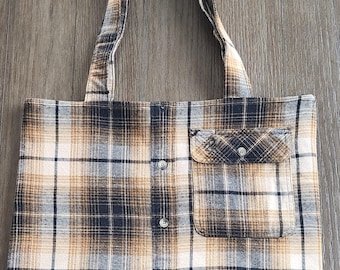 Handmade Upcycled Flannel Plaid Tote Bag