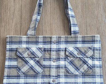 Handmade Upcycled Plaid Flannel Tote Bag