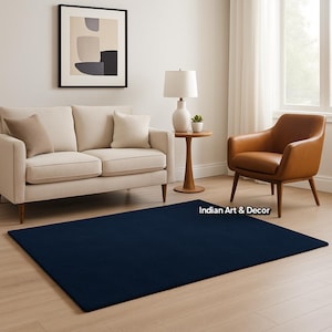 Midnight Blue Hand-Tufted Wool Rug: Modern Navy Area Carpet