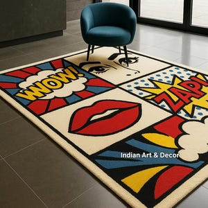 Pop Art Hand Tufted Rug – Comic Style WOW ZAP Design – Bold Retro ...