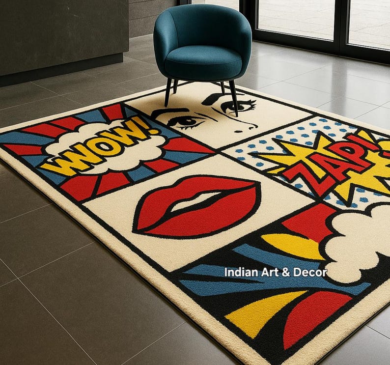 Hand-tufted Wool Pop Art Rug: Comic WOW ZAP Design - Etsy