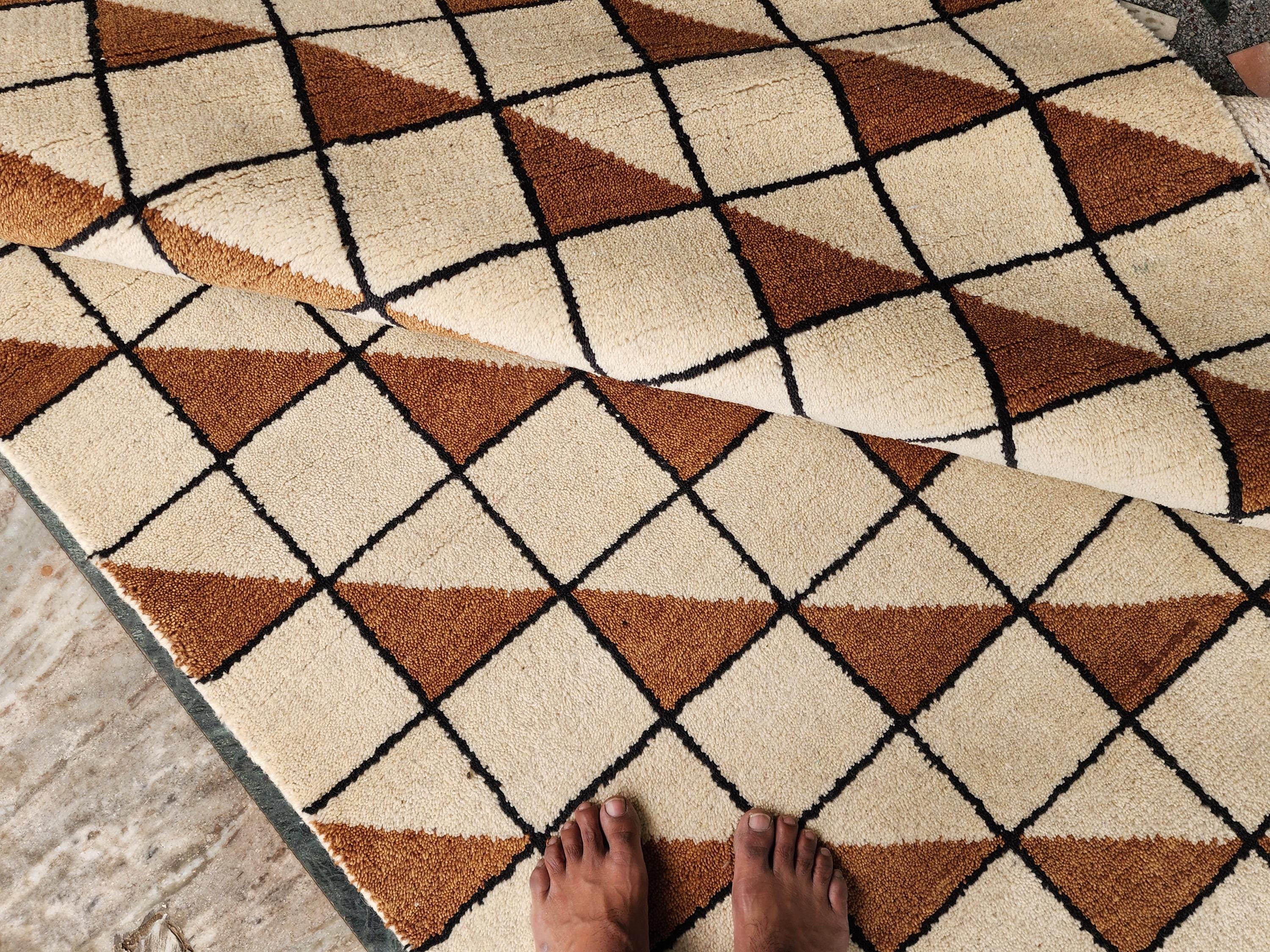 8x5 Geometric Rug Pattern Hand-knotted Rug – Geometric Pattern in Beige and Rust, Modern Handmade ...