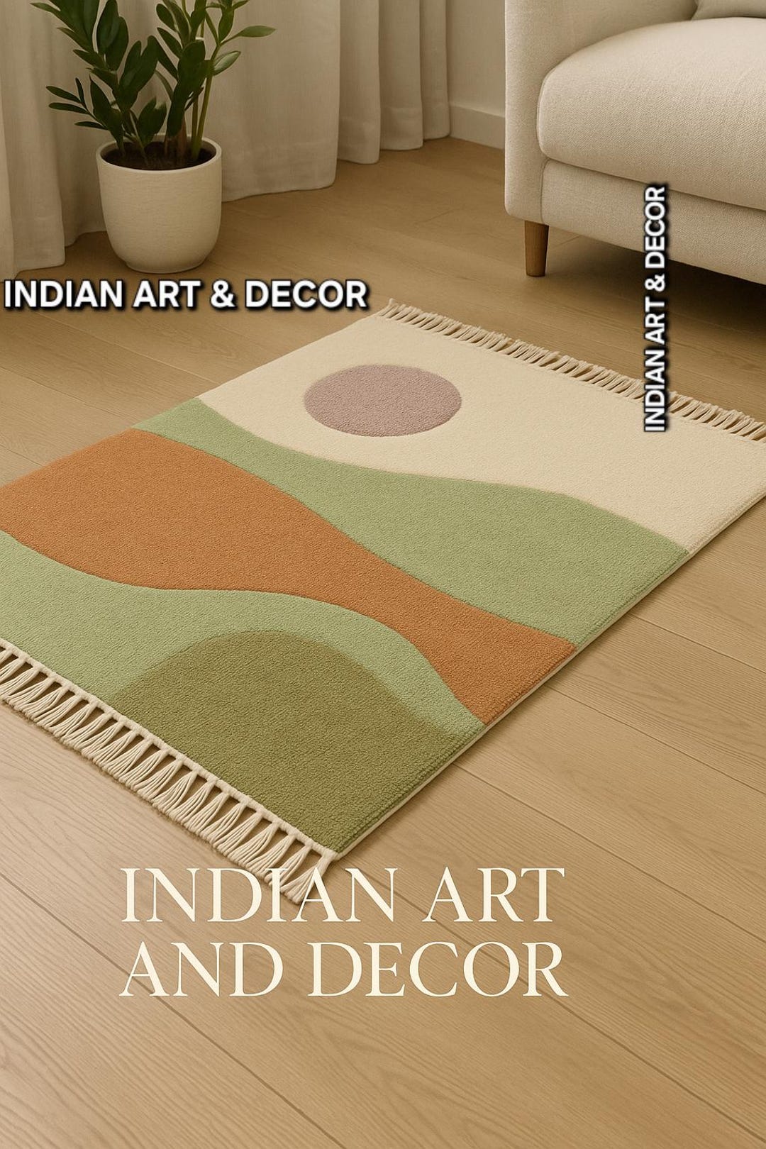 Tufted Area Rug – Abstract Landscape Design in Sage Green, Terracotta ...