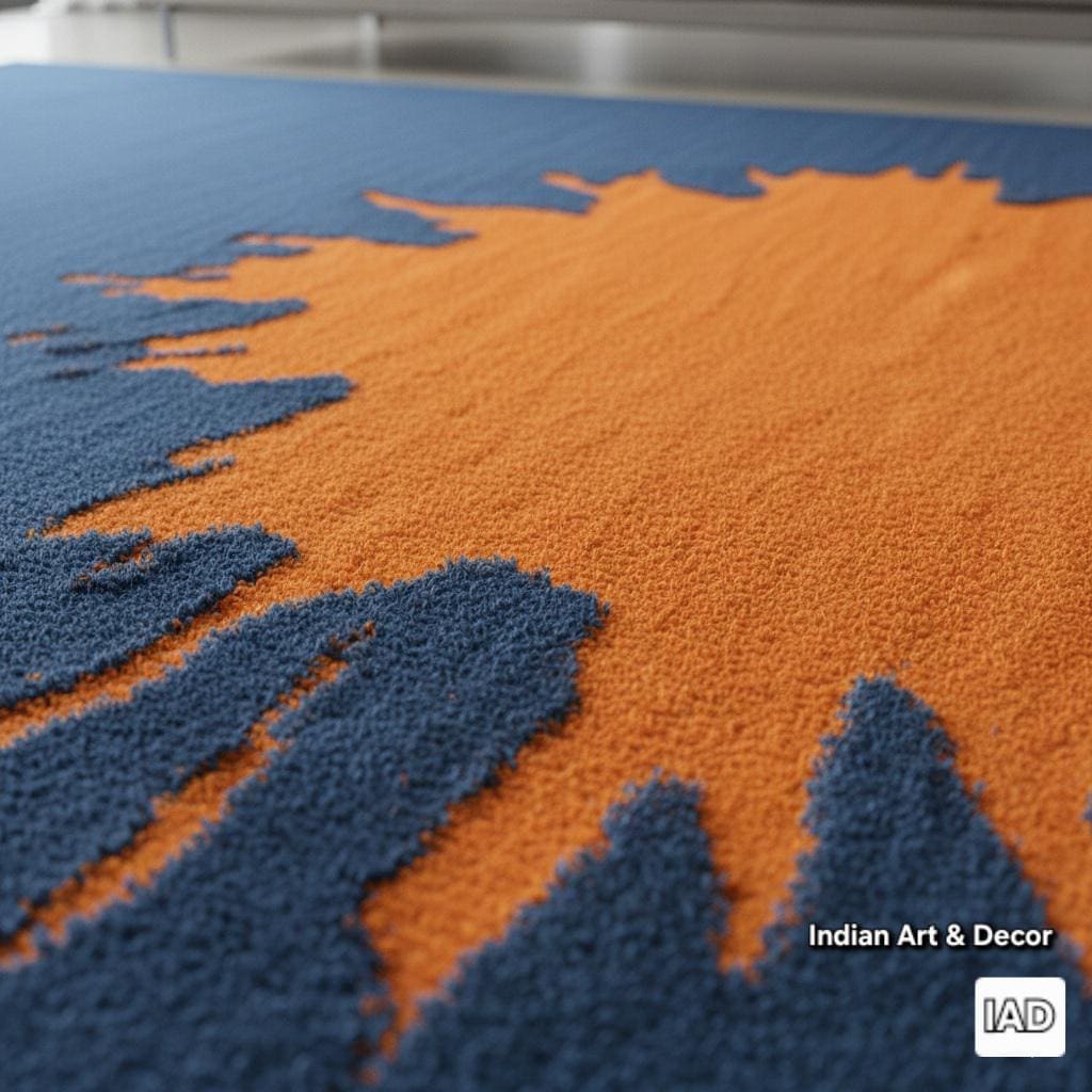 Orange Splat Rug Hand Tufted Navy Blue & Orange Abstract Splatter Rug | Modern Statement ...