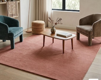 Dusty Rose Wool & Viscose Rug: Hand-Tufted Soft Accent Rug