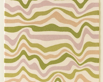 Wavy Stripes Hand-Tufted Rug – Modern Abstract Pastel Green, Pink & Beige.