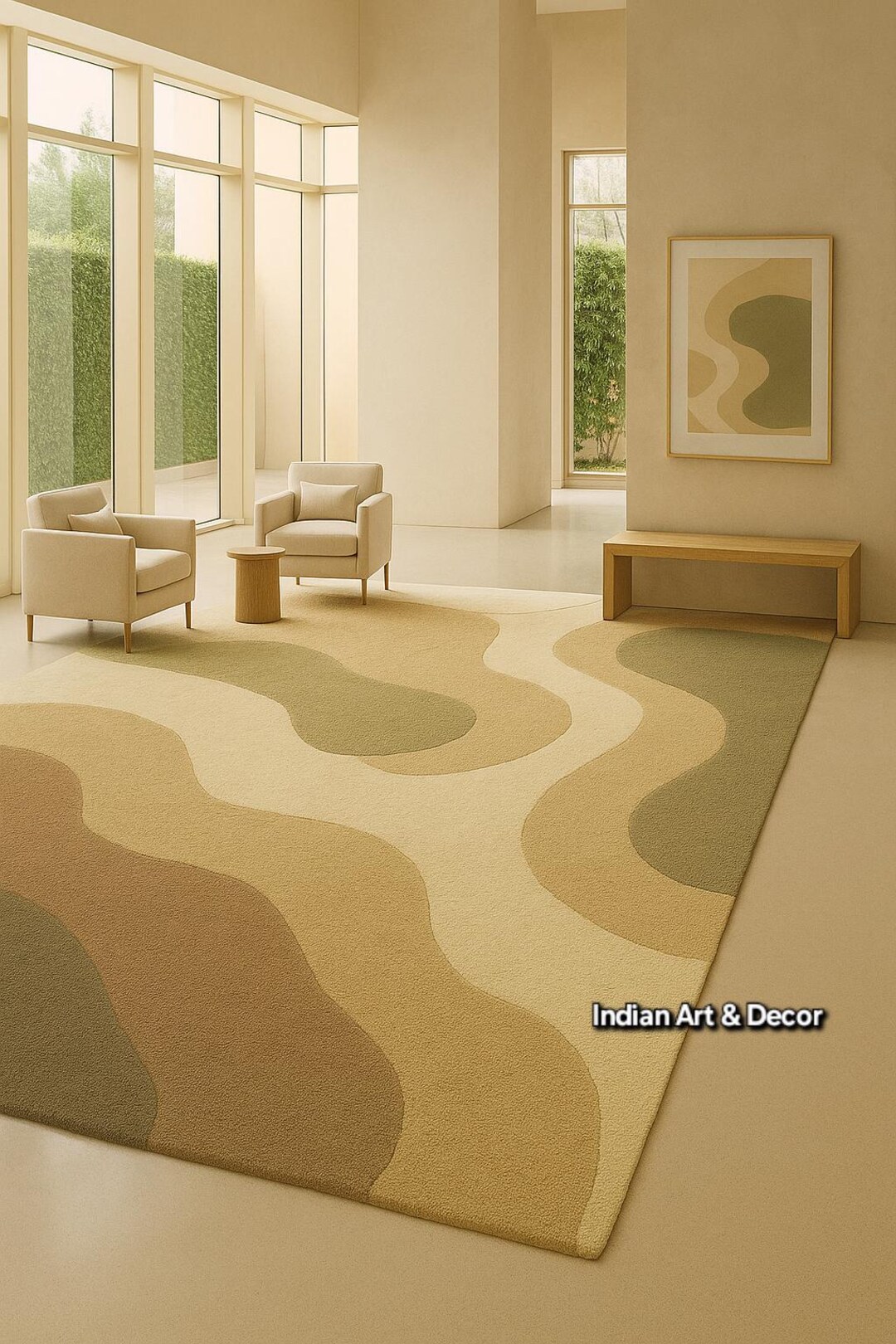 Modern Abstract Hand-tufted Area Rug – Neutral Beige, Taupe & Olive ...