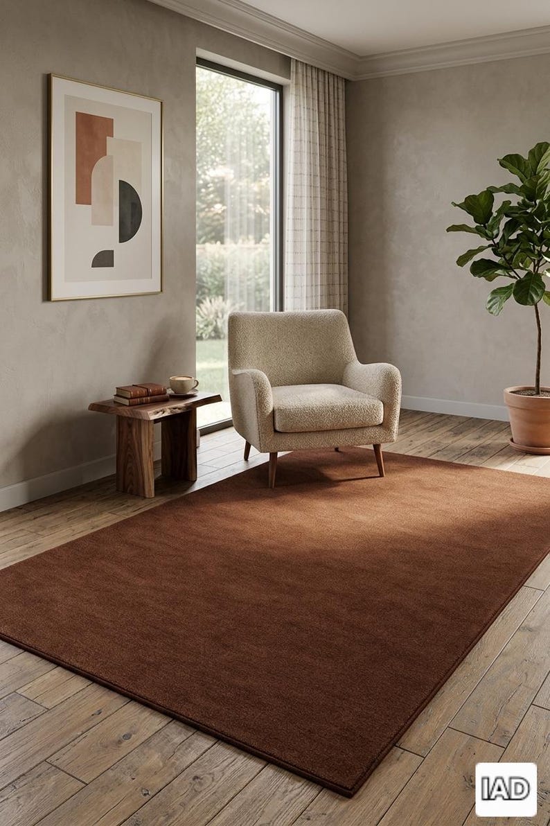 Hand Tufted Chocolate Brown Rug, Solid Minimalist Area Rug, Modern Neutral Carpet image 3