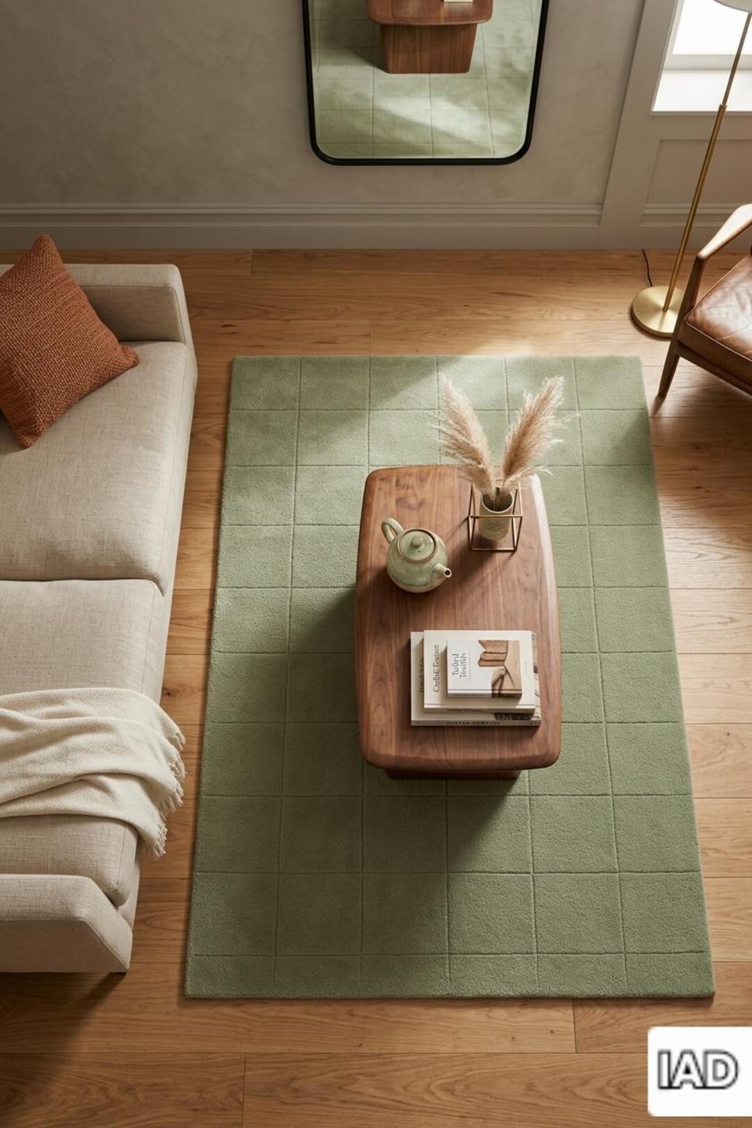 Sage Green Wool Grid Rug: Minimalist Modern Area Rug - Etsy